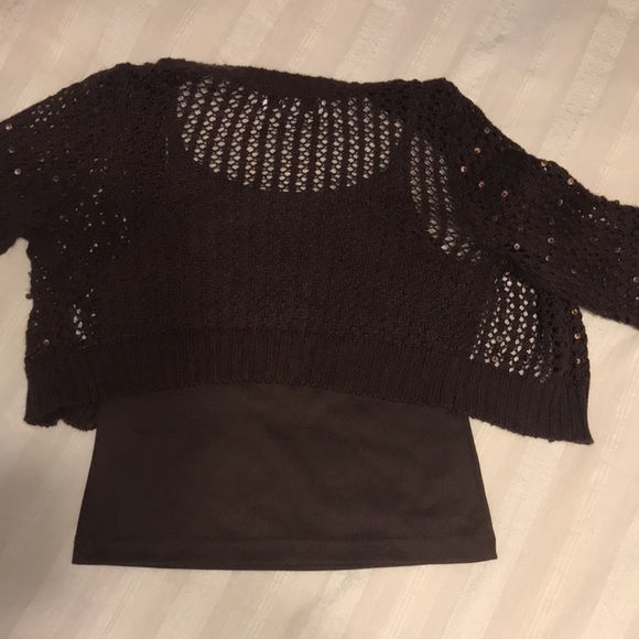 Girls Ally B. Brown and Gold Sequin Sweater Tank - Picture 6 of 8